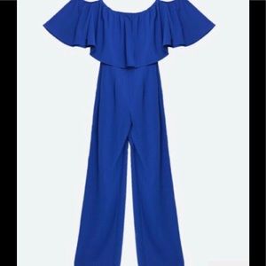ZARA Blue Off the Shoulder Jumpsuit